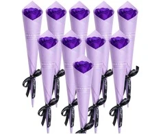 Muilinių rožių puokštė violetinė, 10 vnt., 28 cm