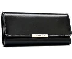 Peterson juoda moteriška piniginė iš eko odos, užsegama spaude DS18