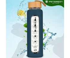 Peterson moteriška talpi stiklinė vandens gertuvė 960 ml su silikoniniu apsauginiu dėklu, tamsiai mėlyna