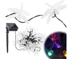 Saulės sodo šviestuvai su laumžirgiais, 6,5m, 30 LED, įvairiaspalviai
