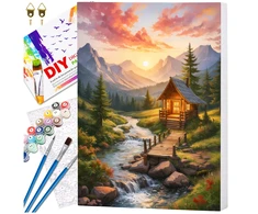 Tapyba pagal numerius su rėmu 40 x 50 cm „Namelis kalnuose“ TP54