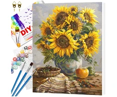Tapyba pagal numerius su rėmu 40 x 50 cm „Saulėgrąžos vazone“ TP38