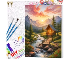 Tapyba pagal numerius su rėmu 40 x 50 cm „Namelis kalnuose“ TP54