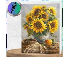 Tapyba pagal numerius su rėmu 40 x 50 cm „Saulėgrąžos vazone“ TP38