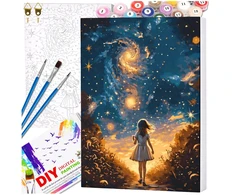 Tapyba pagal numerius su rėmu 40 x 50 cm „Mergaitė po žvaigždėmis“ TP52
