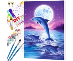 Tapyba pagal numerius su rėmu 40 x 50 cm „Delfinai prie mėnulio“ TP15