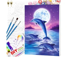 Tapyba pagal numerius su rėmu 40 x 50 cm „Delfinai prie mėnulio“ TP15