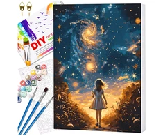 Tapyba pagal numerius su rėmu 40 x 50 cm „Mergaitė po žvaigždėmis“ TP52