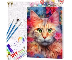 Tapyba pagal skaičius su rėmu 40 x 50 cm „Spalvotas katinas gėlėse“ TP49