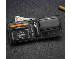 Vyriška odinė piniginė Stevens PREMIUM, juoda, su RFID apsauga 02-8888-R