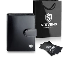 Vyriška odinė piniginė STEVENS su maišeliu, juoda, RFID apsauga Z03-326A