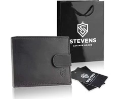Vyriška odinė piniginė Stevens su RFID apsauga, juoda PREMIUM W-325A