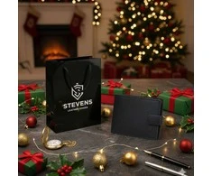 Vyriška odinė piniginė Stevens su RFID apsauga, juoda PREMIUM W-325A