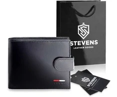 Vyriška odinė piniginė Stevens su RFID apsauga, juoda PREMIUM 07-325A