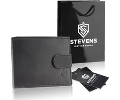 Vyriška odinė piniginė Stevens su RFID apsauga, juoda PREMIUM W-325A