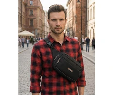 Vyriška „Peterson“ lengva juoda crossbody rankinė per petį su užtrauktuku, iš tekstilės