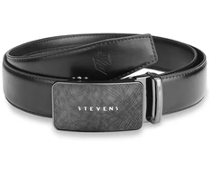 Vyriškas diržas Stevens, juodas, natūrali oda, automatinė sagtis 2506
