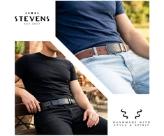 Vyriškas dvipusis odinis diržas STEVENS, juodas / rudas P7