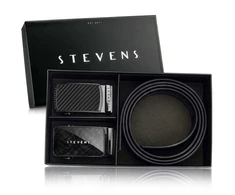 Vyriškas juodas odinis automatinis diržas STEVENS, 2 viename D39735