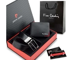 Vyriškas rinkinys Pierre Cardin: odinė piniginė ir dvipusis diržas, juodas/rudas 75T8806BR