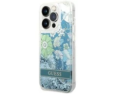 Guess GUHCP14XLFLSB Apple iPhone 14 Pro Max 6,7″ mėlynas kietas dėklas Flower Liquid Glitter