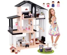 Jokomisiada Šiuolaikinis medinis lėlių namelis LOFT stiliumi + lėlių baldai ZA5073