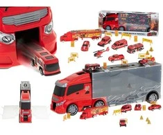Transporterio sunkvežimis TIR paleidimo įrenginys lagamine + 7 ugniagesių automobiliai