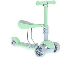 SCOOTER Triratis motoroleris su balansine sėdyne mėtų pilkos spalvos LED