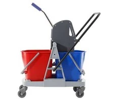 Chemo Plastic dviejų kibirų valytojos vežimėlis, 2x17L - su sieteliu