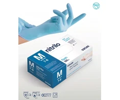 Santex Nitrile Flash Mėlyna pastorintos vienkartinės nitrilo pirštinės, mėlynos, 4.5g (100vnt.) - S