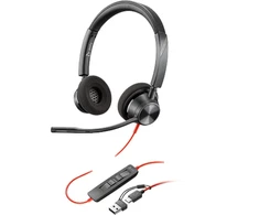 HP Poly Blackwire 3320 laidinės stereo ausinės su USB-C į USB-A adapteriu (8X219AA)
