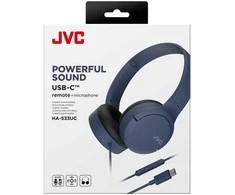 JVC, HA-S33UC-AU, mėlynos sp. dinaminės ausinės, mikrofonas