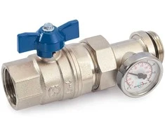 Ventilis trumpa mėlyna rankena, su termomemtru ir išardoma jungtimi vid.-iš.25 GENERAL FITTINGS