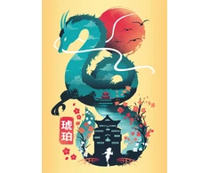 Dėlionė Ravensburger Puzzle 3x100 Pieces: Ukiyo-E Cat Warrior, Raudona Panda and Dragon &amp; Easel Set