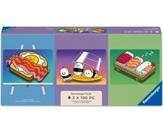 Dėlionė Ravensburger Puzzle 3x100 Pieces: Kawaii Breakfast, Lunch and Dinner &amp; Easel Set