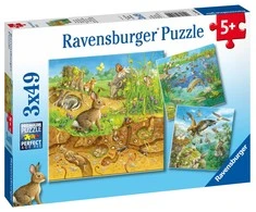Ravensburger Dėlionė 3x49 vnt. - Gyvūnų gyvenamosios vietos