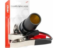 Adapteris į žiebtuvėlio lizdą 12V/24V, krokodilo tipo, 15 cm AMIO-03803