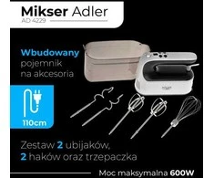 Plakiklis Adler Hand Mixer | AD 4229 | Hand Mixer | 600 W | Greičių skaičius 9 | Turbo mode | Juodas/Baltas