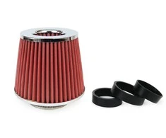 Kūginis oro filtras automobiliui, universalus, raudonas/chromuotas, su 3 adapteriais, AMIO-01282