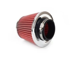 Kūginis oro filtras automobiliui, universalus, raudonas/chromuotas, su 3 adapteriais, AMIO-01282