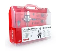 Lempučių ir saugiklių rinkinys, dėklas, 18 vnt., 2xh4 amio-01497