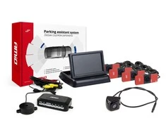 Amio Parkavimo pagalbos sistema 4,3 TFT02 su FLIP-UP CAM-310 kamera, 4 juodi jutikliai, vidinis montavimas 16,5 mm