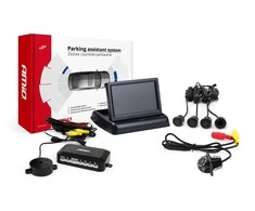 Amio Parkavimo pagalbos sistema 4,3 TFT02 su FLIP-UP CAM-305 LED kamera, 4 juodi jutikliai GOLD 18 mm