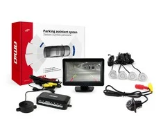 Amio Parkavimo pagalbos sistema TFT01 4,3" su HD-305 LED kamera, 4 sidabro spalvos jutikliai 28 mm