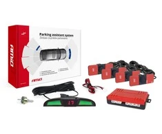 Parkavimo pagalbos sistema LED COB, 4 juodi jutikliai, vidinis montavimas 16,5 mm AMIO-02285