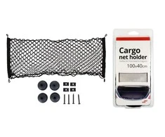 Bagažinės tinklas su kišene ir laikikliais 100×40 cm, AMIO-02148