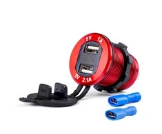 Amio Vandeniui atsparus telefono įkroviklis su skaitmeniniu voltmetru 2xUSB 12/24V MOD-11