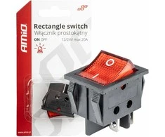 Raudonas stačiakampis jungiklis 12v 230v su apšvietimu BU02 amio-03613