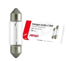 Halogeninės lemputės C10W festono formos 36mm 12V 10 vnt. amio-02556