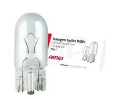 Halogeninės lemputės w5w t10 5w w2.1x9.5d 24v 10 vnt. (e8) amio-01002